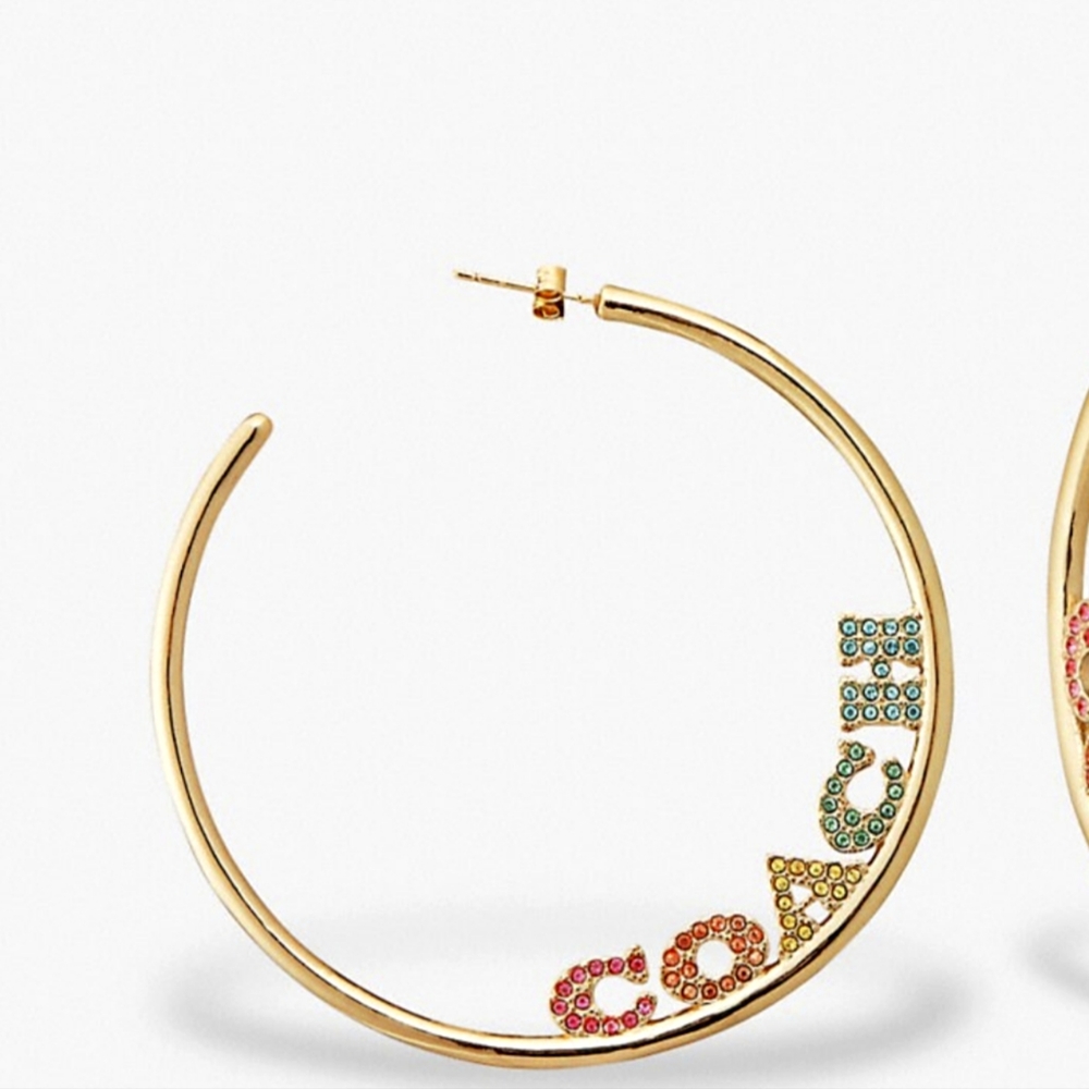 NWT, Coach Gold, & RAINBOW Multicolor Hoop Earrings 2¼" - Picture 10 of 12